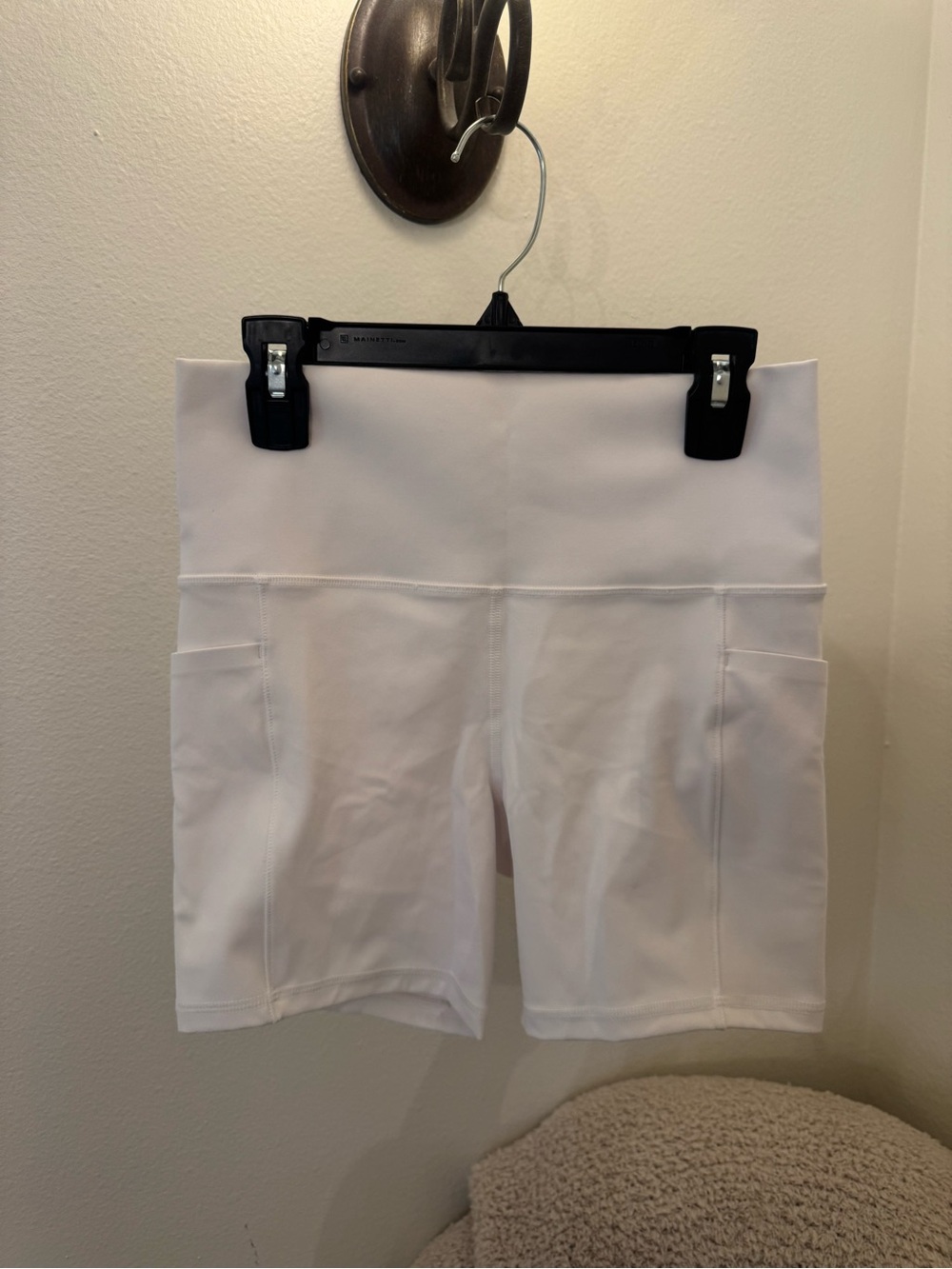Athleta White High-Rise Bike Shorts with Side Pockets